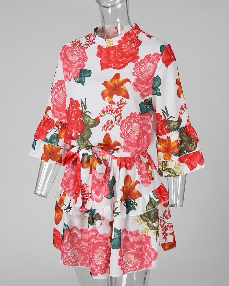 Floral Print Ruffles Casual Dress