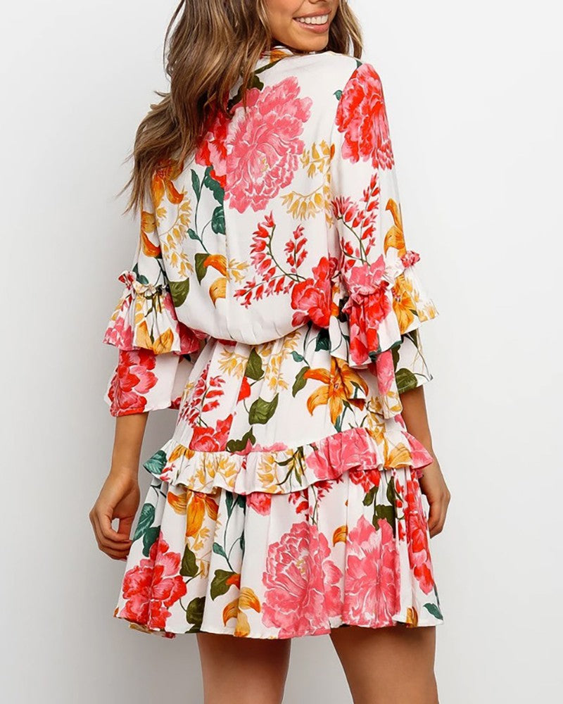 Floral Print Ruffles Casual Dress