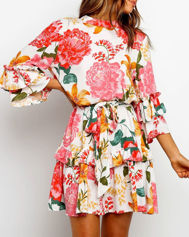 Floral Print Ruffles Casual Dress