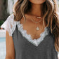 Contrast Lace V Neck Casual Top