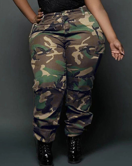 Plus Size Camouflage Print Pocket Design Cargo Pants