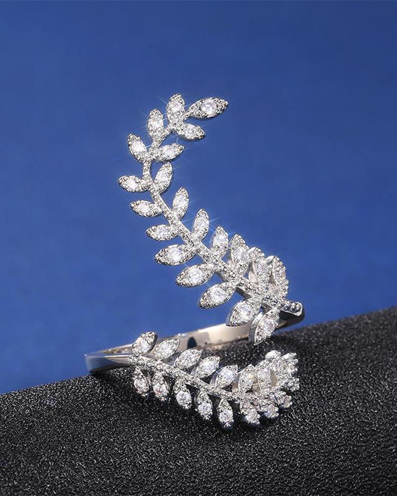 Leaf Shaped Rhinestone Ring