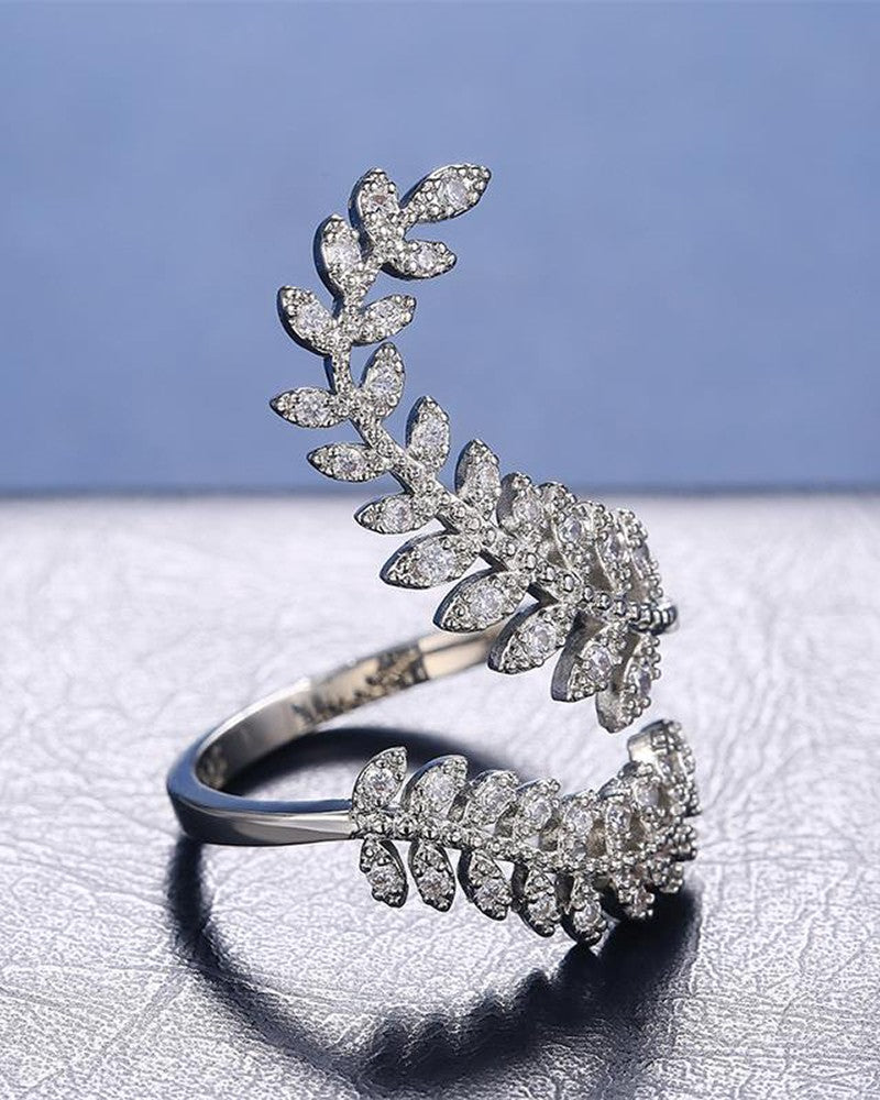 Leaf Shaped Rhinestone Ring