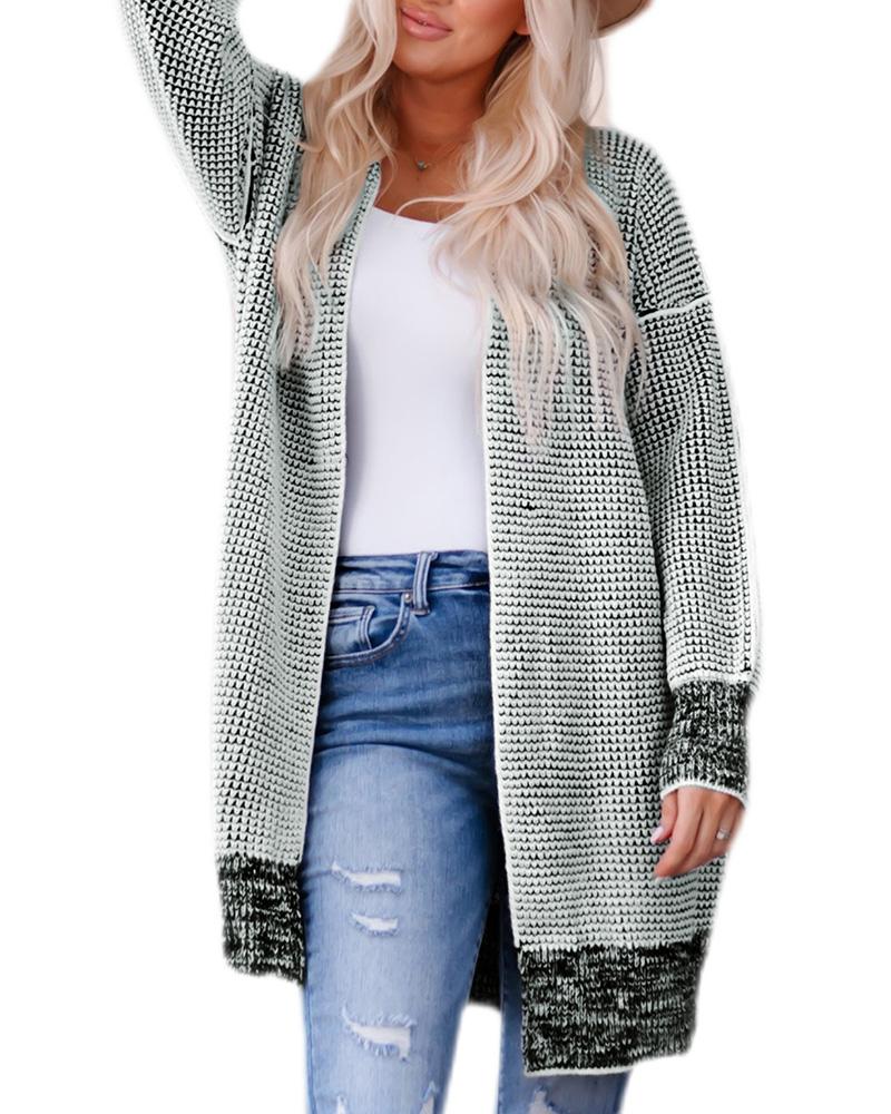 Plaid Knitted Open Front Longline Cardigan