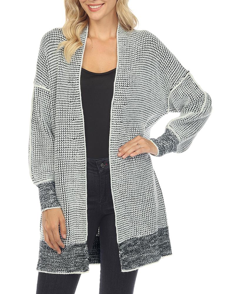 Plaid Knitted Open Front Longline Cardigan