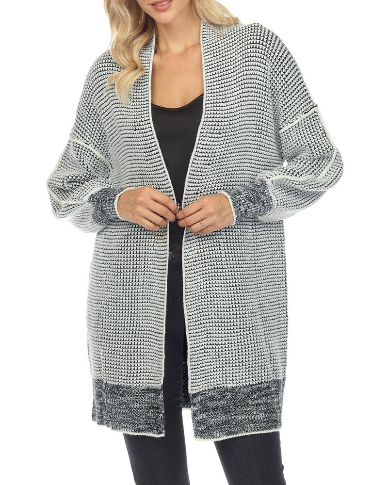 Plaid Knitted Open Front Longline Cardigan