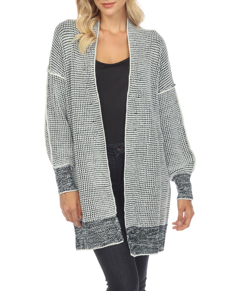 Plaid Knitted Open Front Longline Cardigan