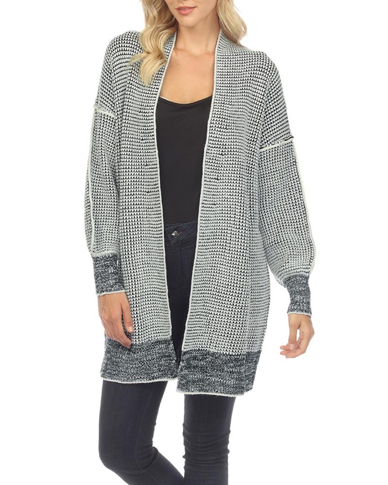 Plaid Knitted Open Front Longline Cardigan