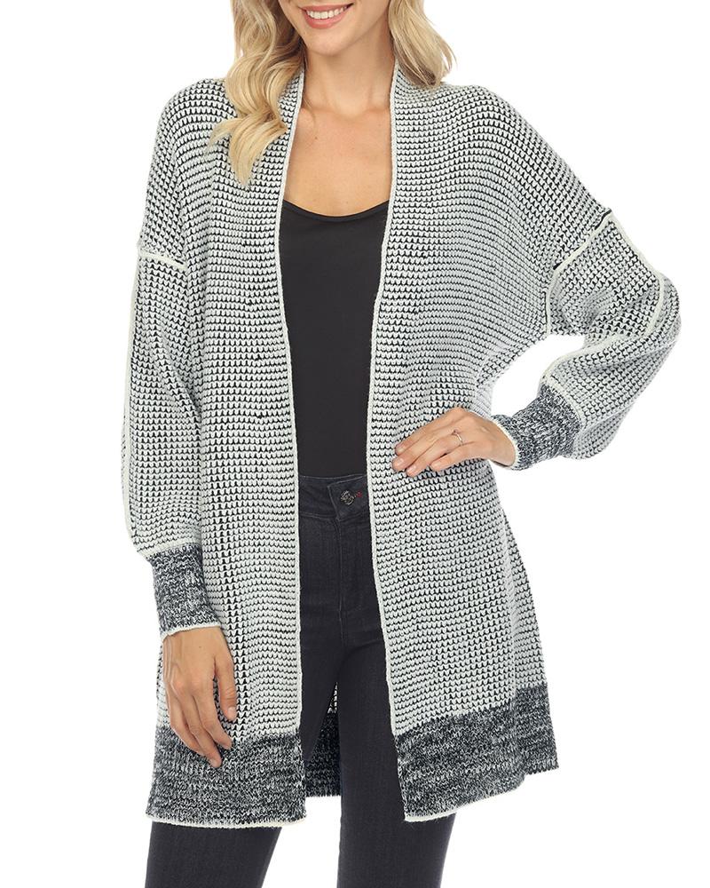 Plaid Knitted Open Front Longline Cardigan