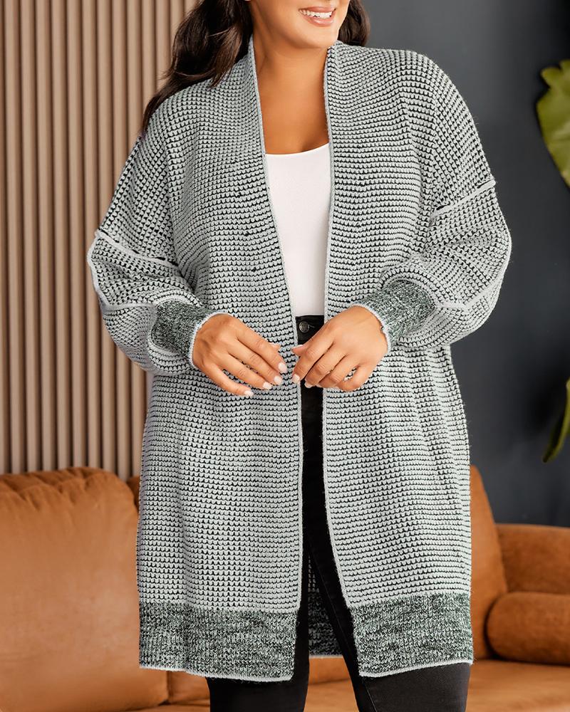 Plaid Knitted Open Front Longline Cardigan