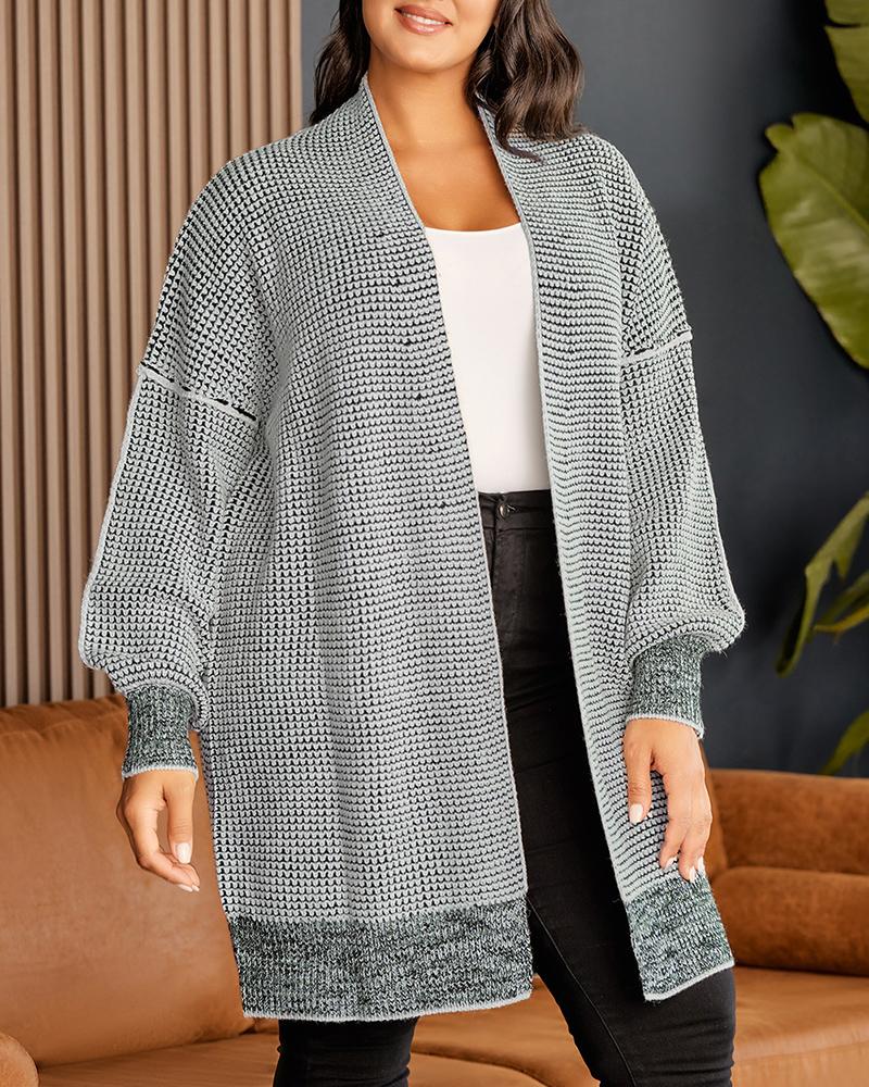 Plaid Knitted Open Front Longline Cardigan