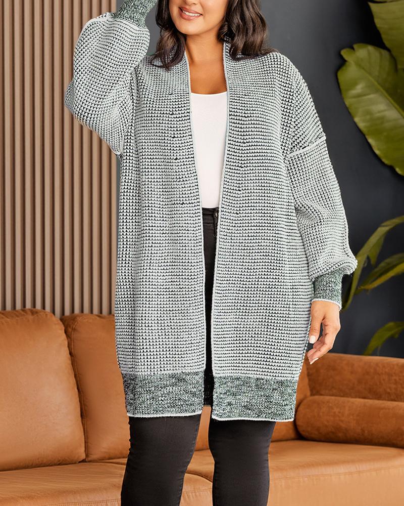 Plaid Knitted Open Front Longline Cardigan