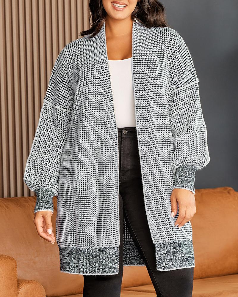 Plaid Knitted Open Front Longline Cardigan