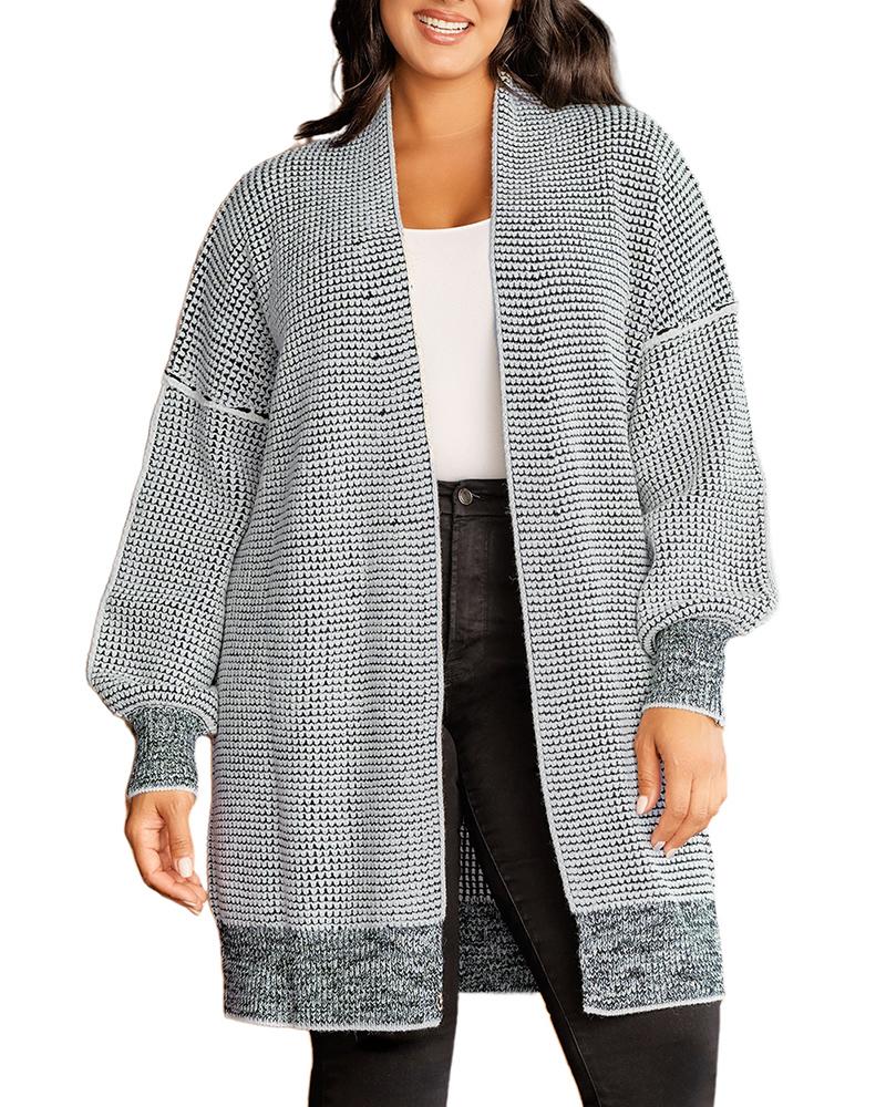 Plaid Knitted Open Front Longline Cardigan