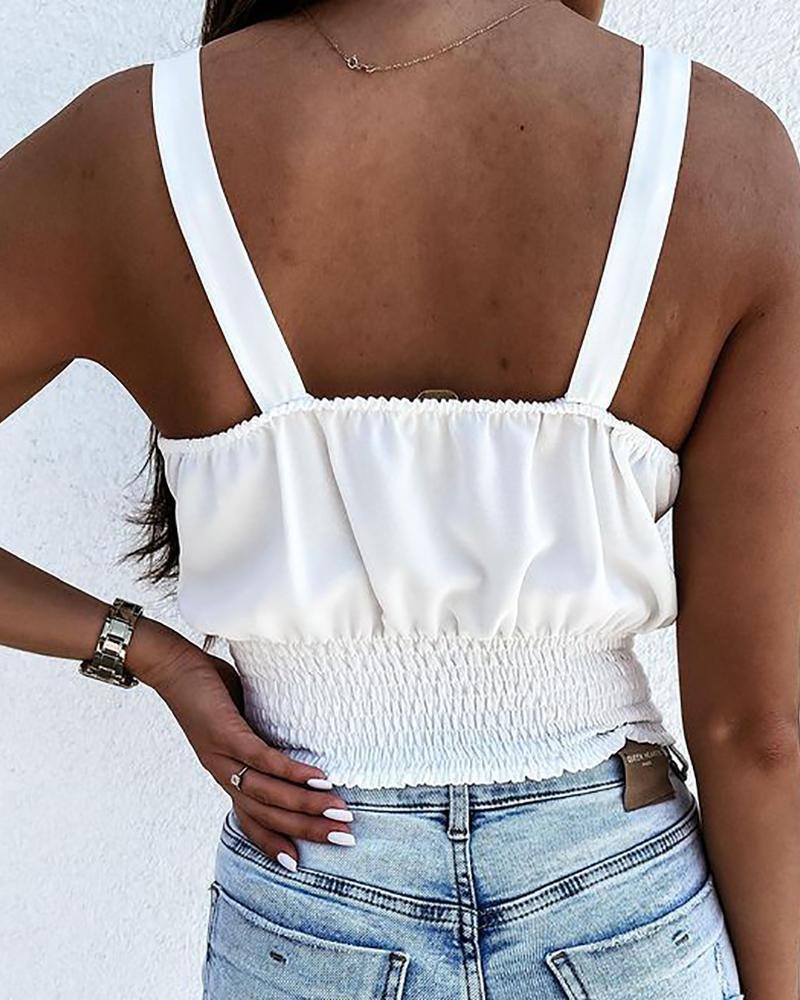 Scallop Trim Shirring Detail Tank Top