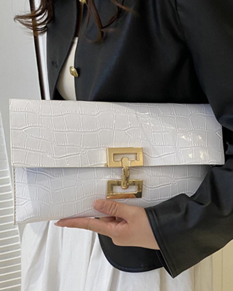 Crocodile Press Lock Envelop Flap Clutch Bag