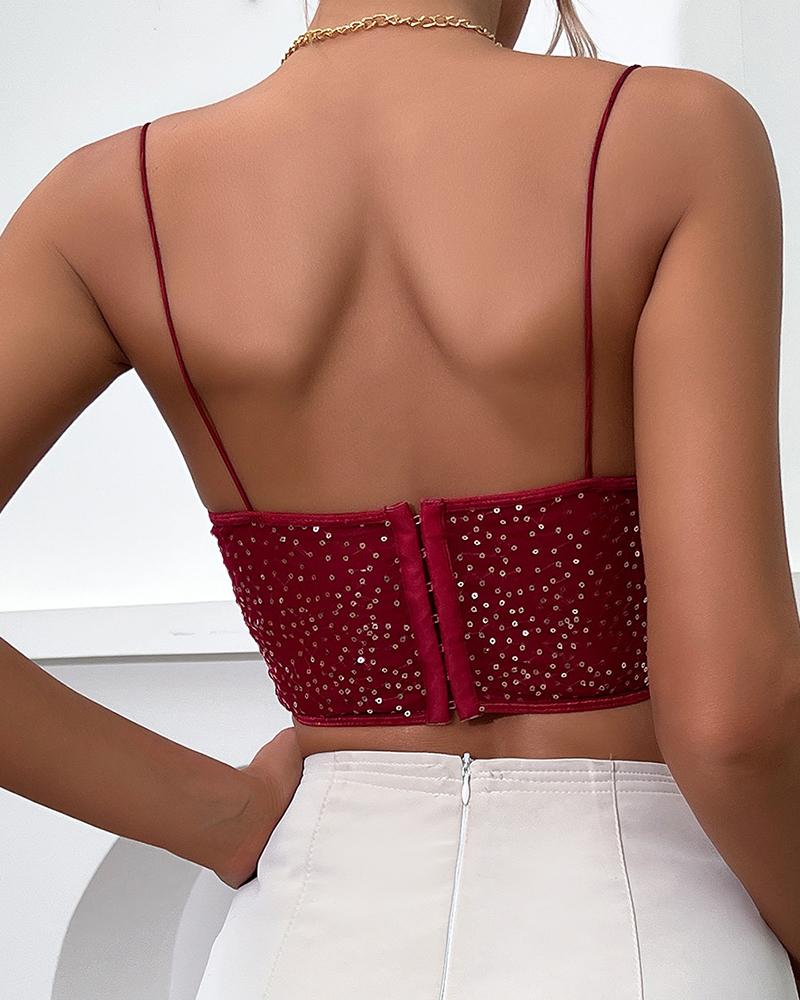 Spaghetti Strap Sequin Corset Top