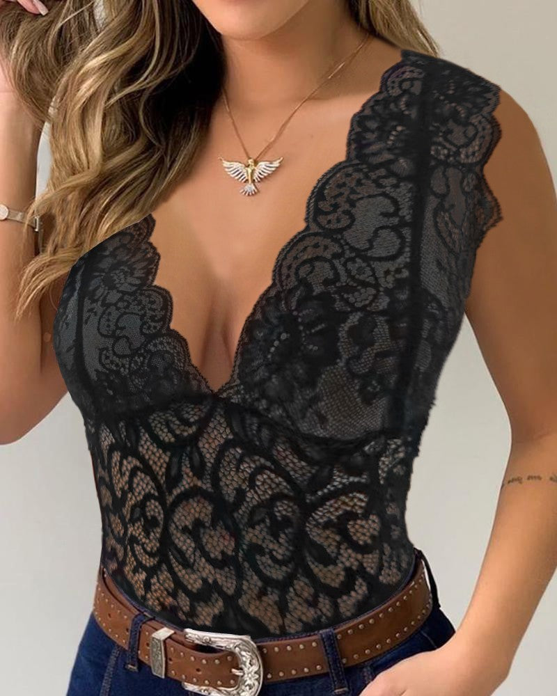 Plunge Crochet Lace Tank Top