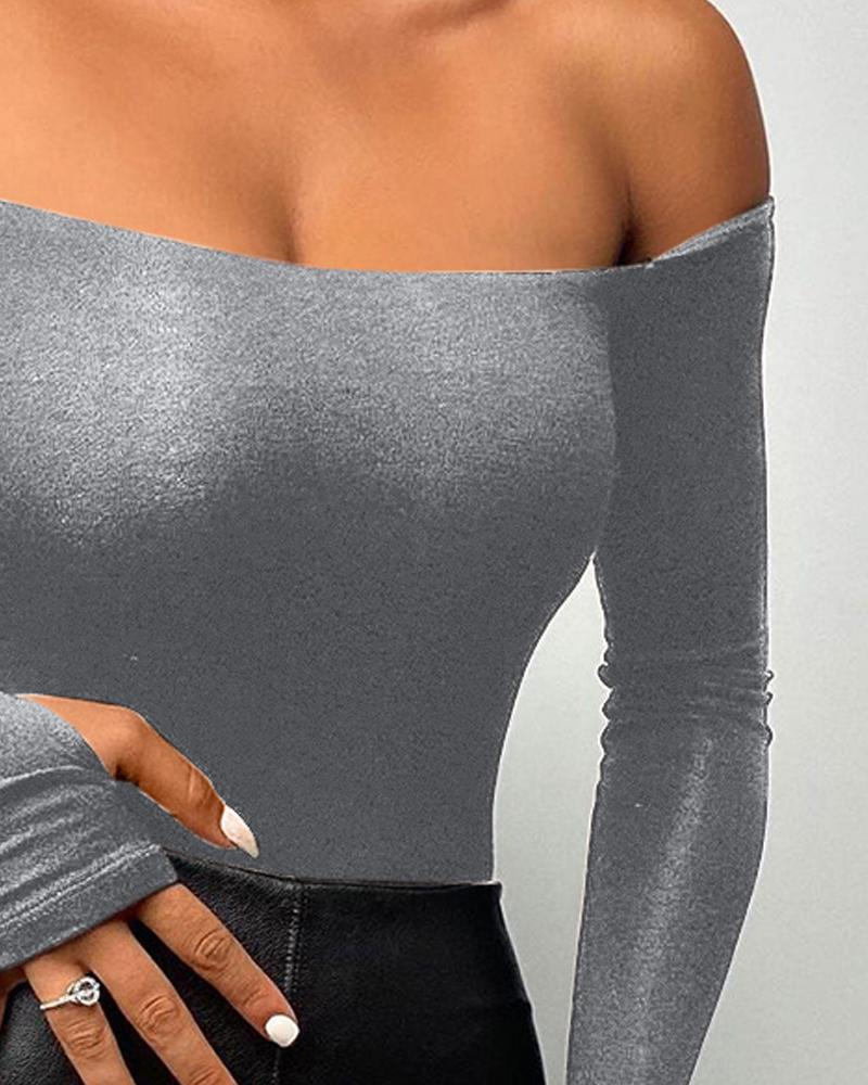 Off Shoulder Long Sleeve Skinny Casual Top