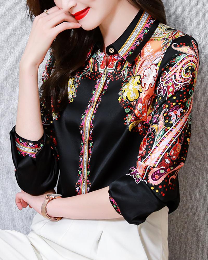 Paisley Print Long Sleeve Top