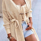 Crochet Long Sleeve Tied Detail Knit Cardigan