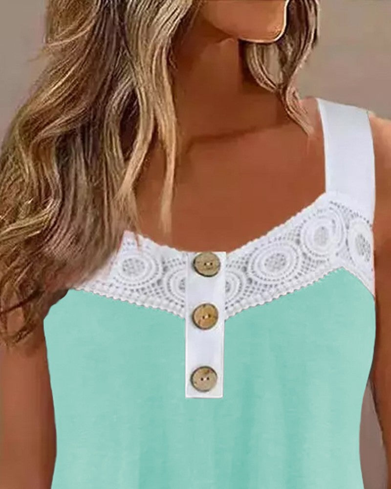 Lace Patch Buttoned Tank Top