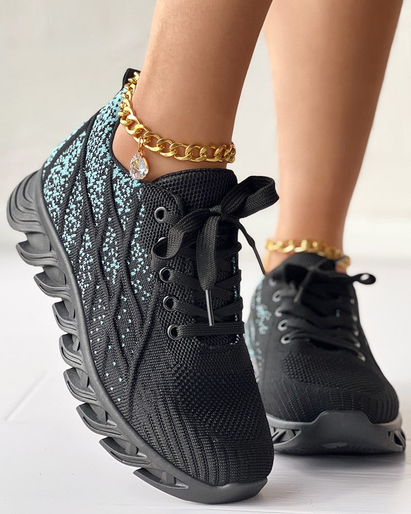 Ombre Eyelet Lace up Breathable Sneakers