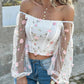 Floral Pattern Sheer Mesh Patch Top