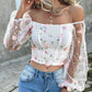 Floral Pattern Sheer Mesh Patch Top