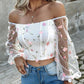 Floral Pattern Sheer Mesh Patch Top