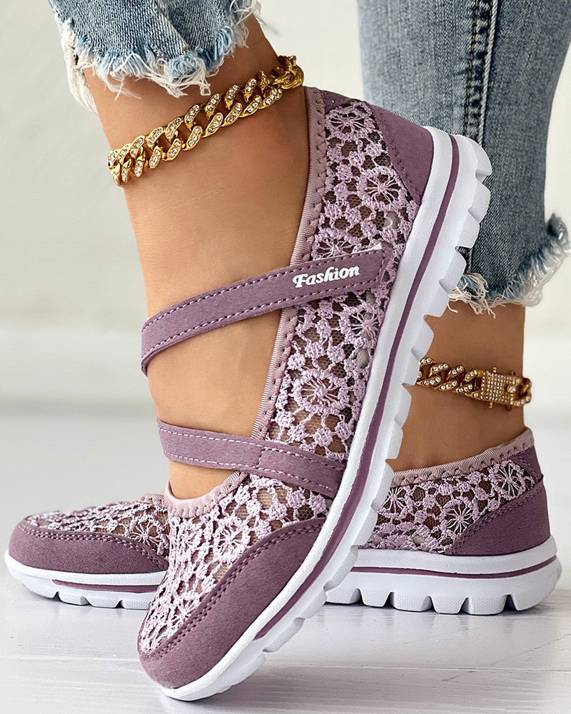 Contrast Lace Slip on Casual Sneakers