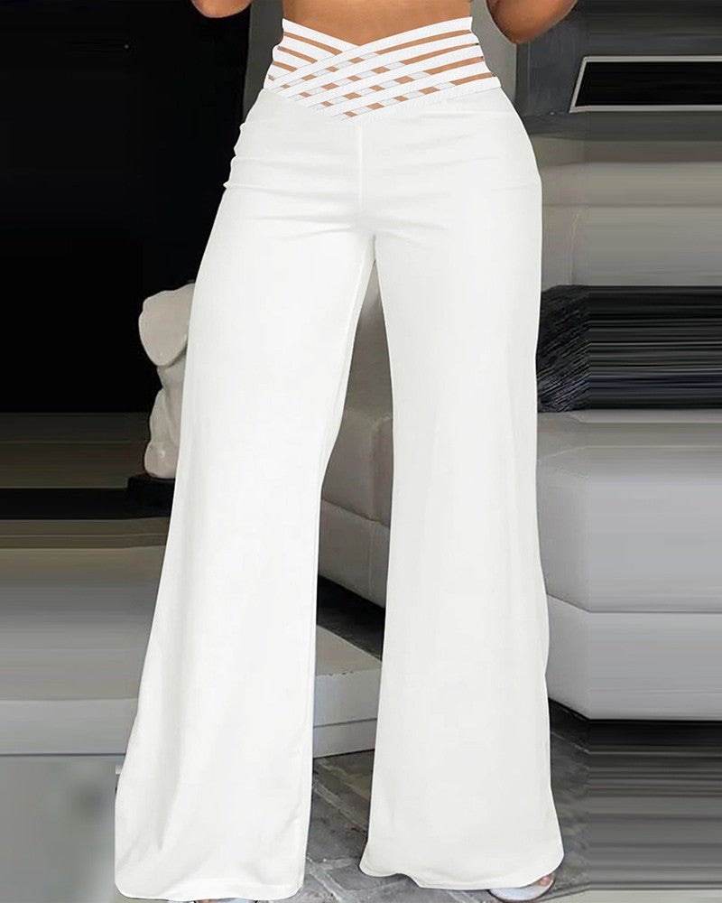 Crisscross Sheer Mesh Patch High Waist Pants