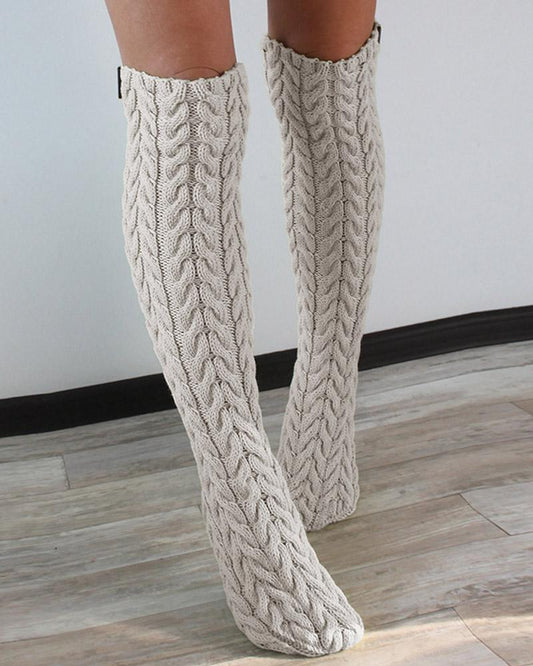 1Pair Cable Knit Over The Calf Fluffy Tube Socks