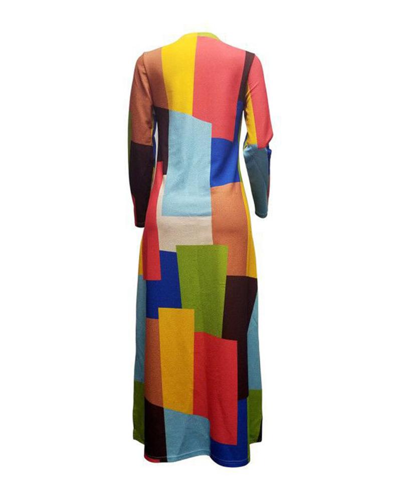 Colorblock Long Sleeve Casual Longline Coat