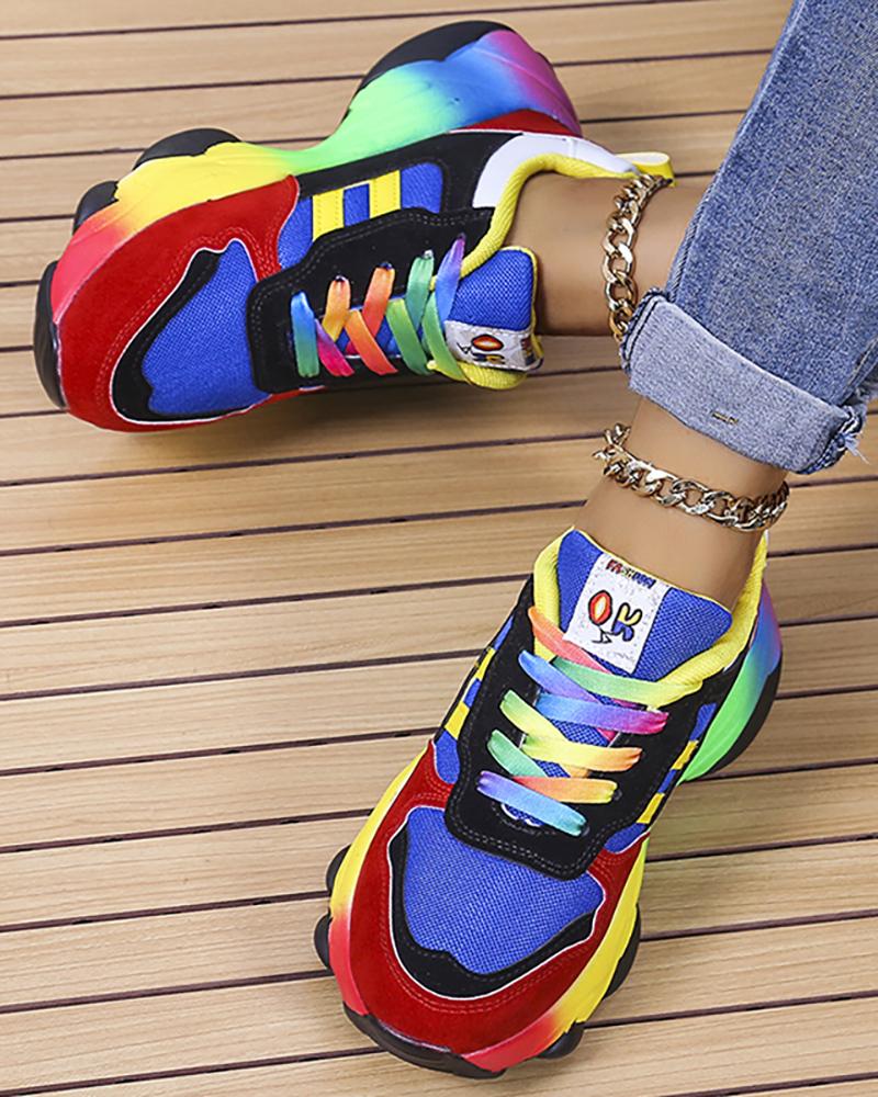 Colorblock Lace up Platform Sneakers