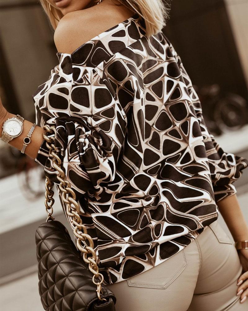 Geometric Print Long Sleeve Top