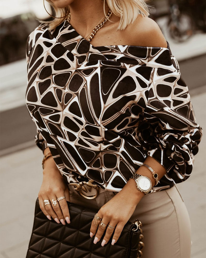 Geometric Print Long Sleeve Top