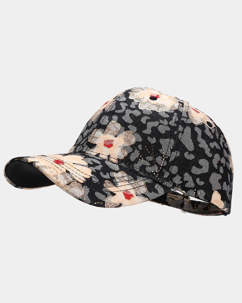 Floral Leopard Print Baseball Cap