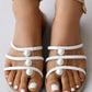 Multi Strap Pearls Decor Hollow Out Beach Slippers