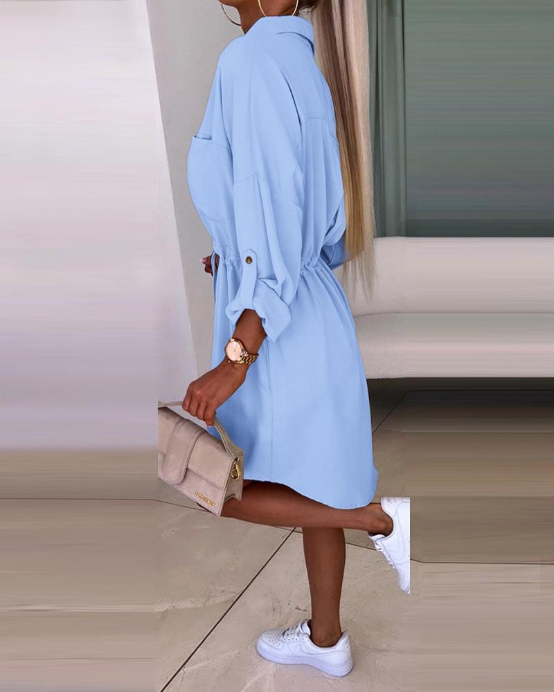 Roll Up Sleeve Buttoned Shirt Dress