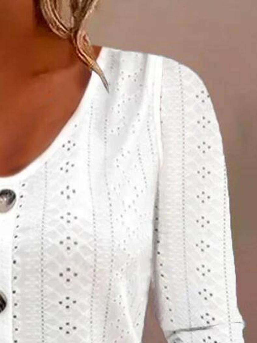 Eyelet Embroidery Button Design Top