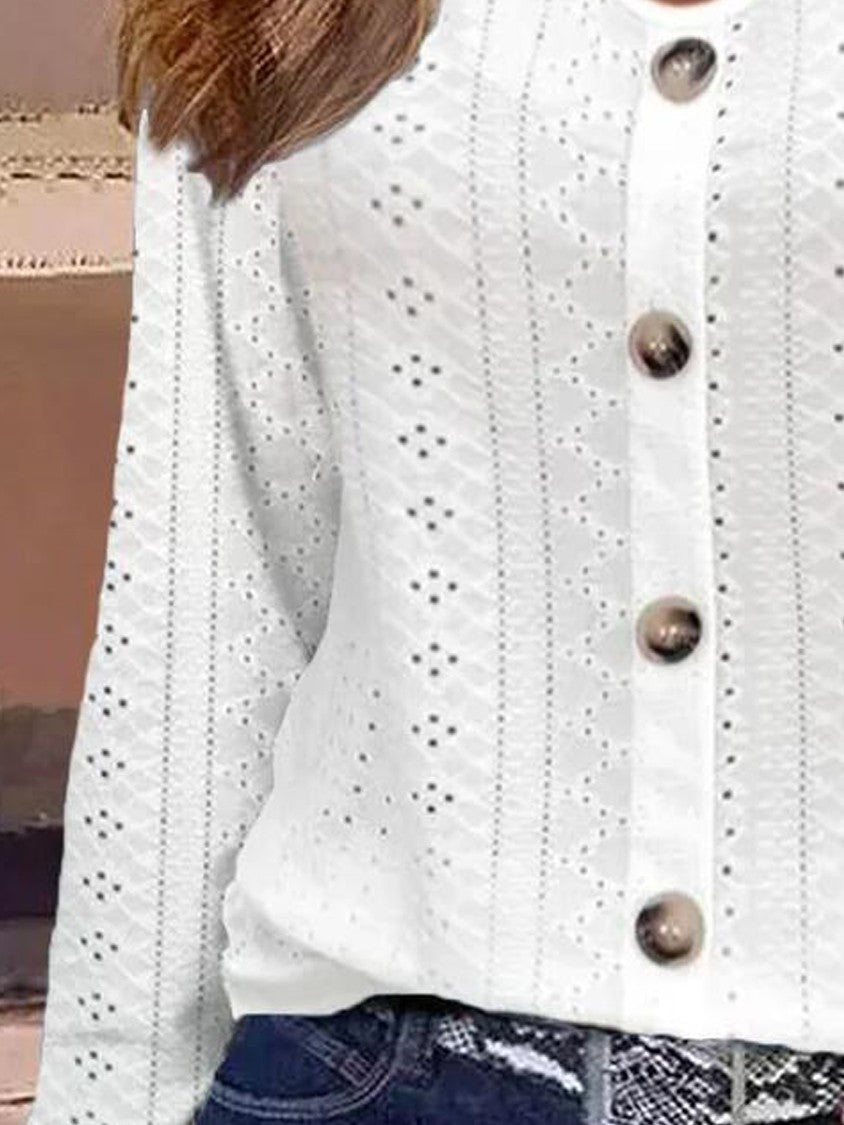 Eyelet Embroidery Button Design Top