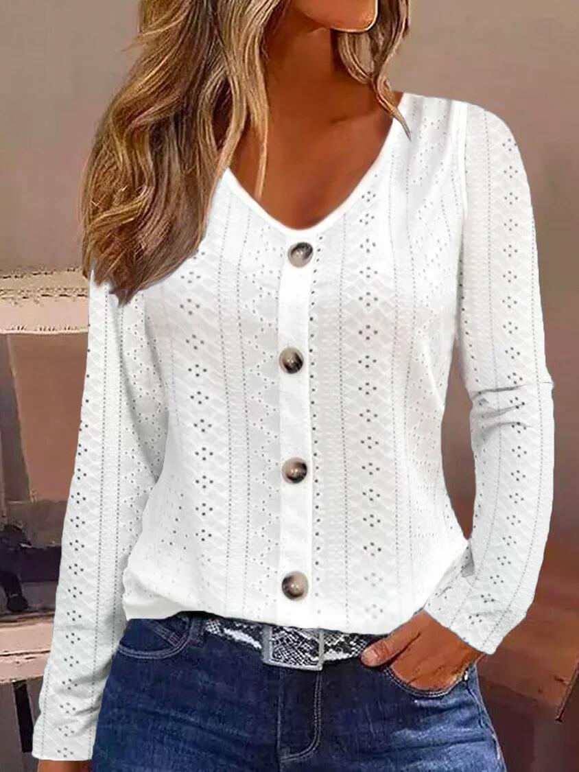 Eyelet Embroidery Button Design Top