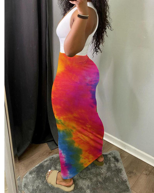 Tie Dye Skinny Cut out Midi Skirts