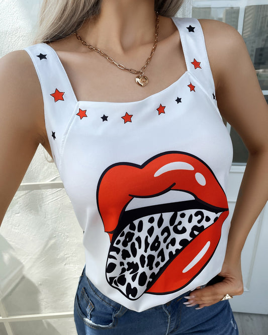 Star Lip Leopard Print Tank Top