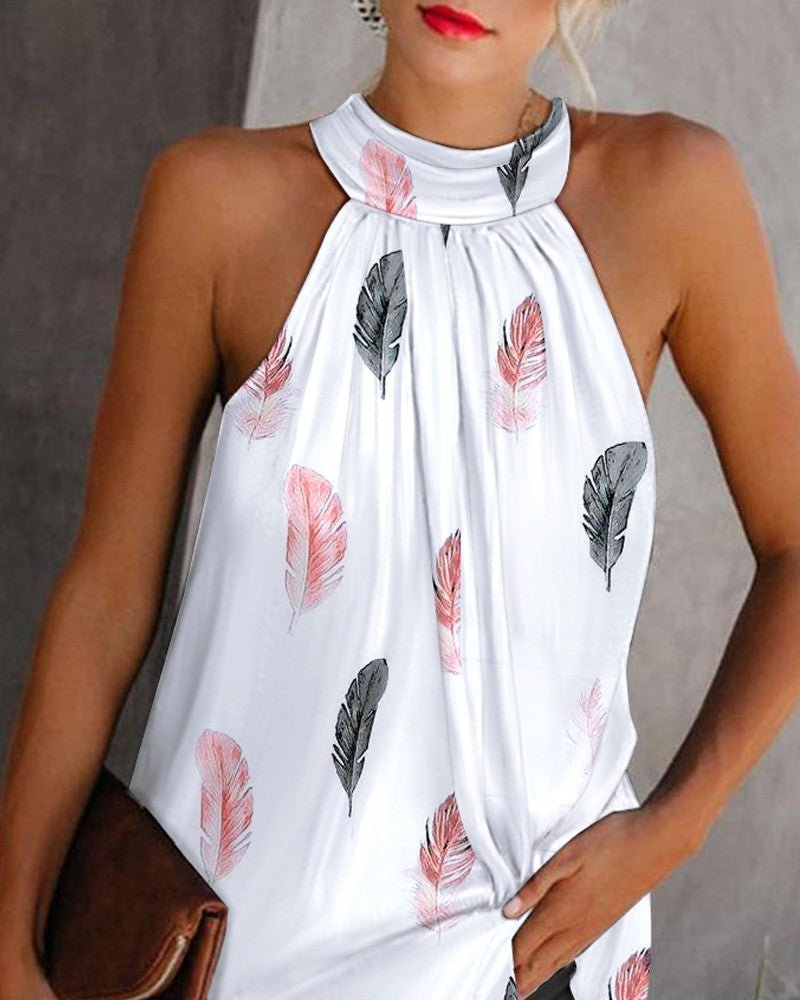 Feather Print Casual Tank Top