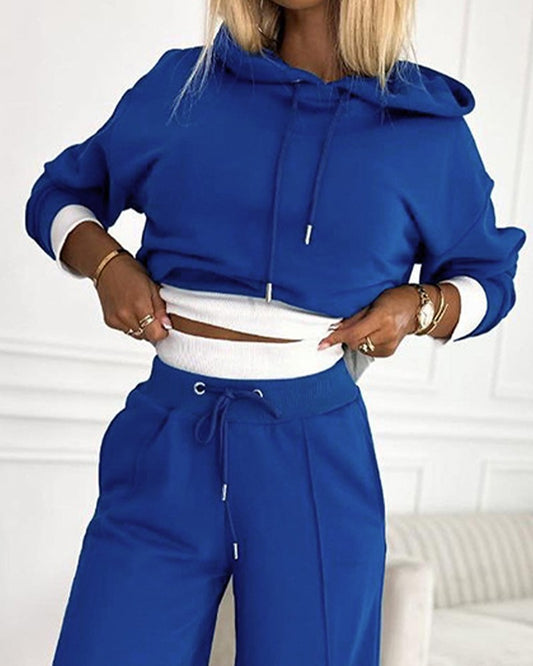 Fake Two Piece Hoodie & Wide Leg Pant Set