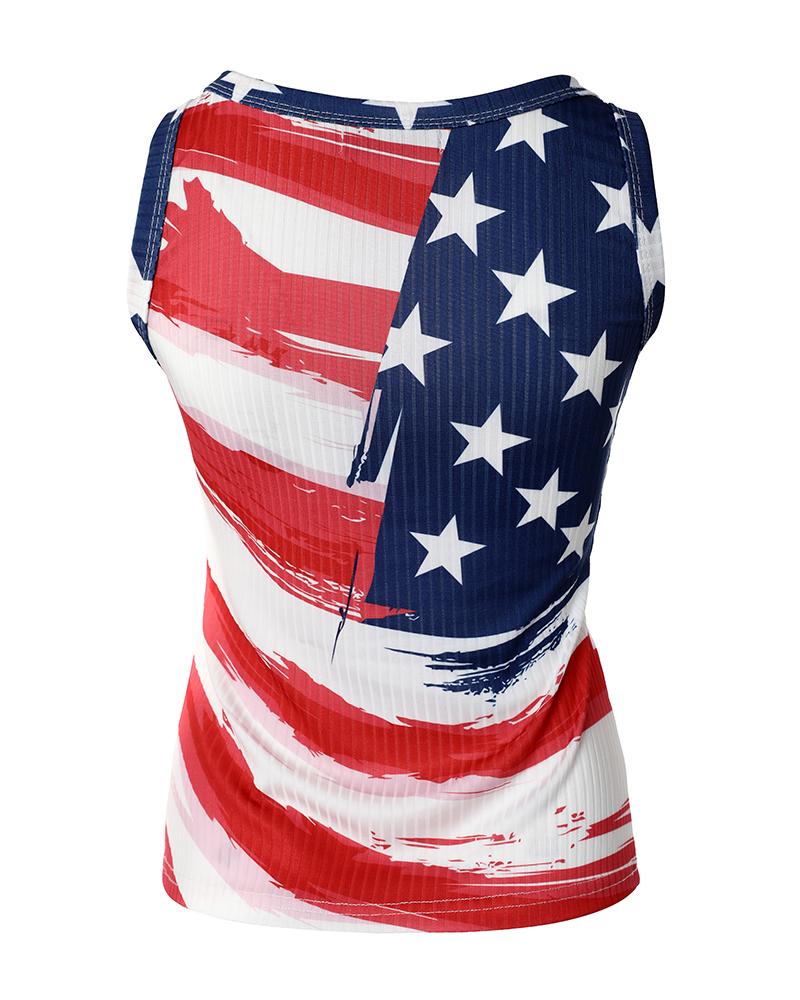 Flag Print Buttoned Tank Top