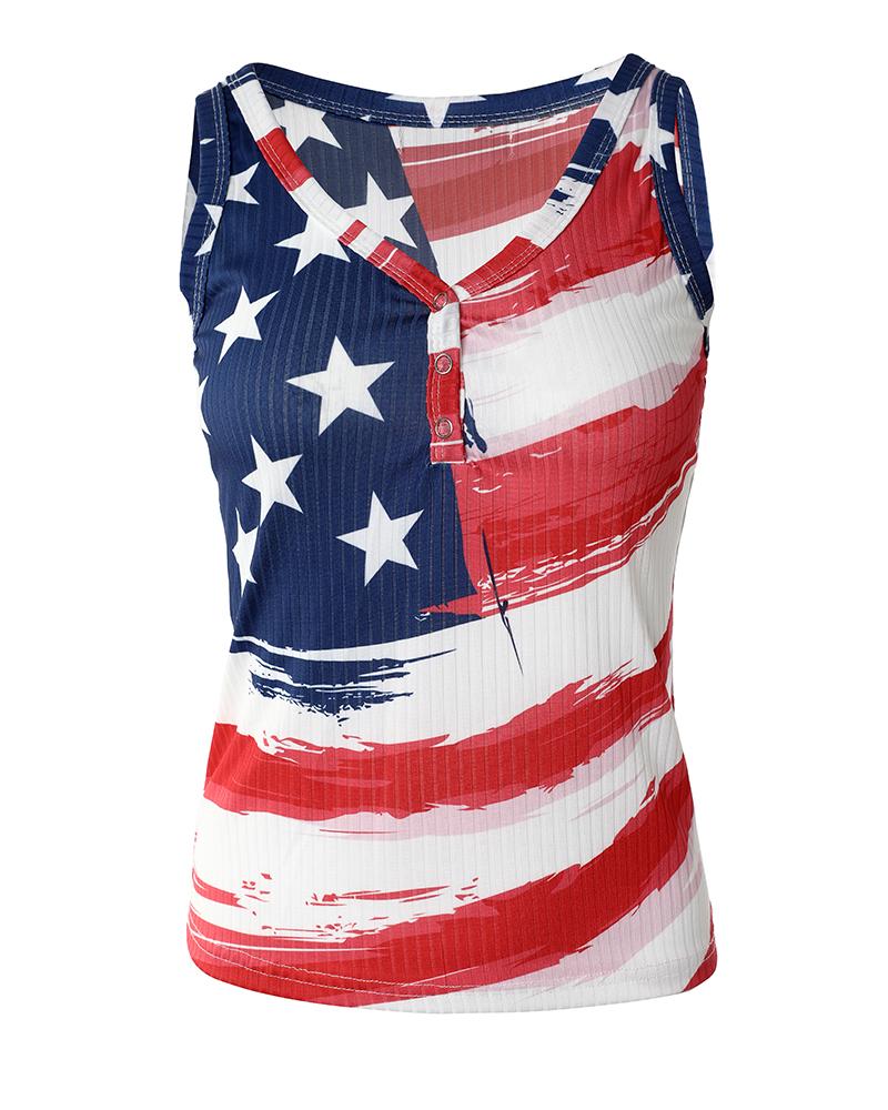 Flag Print Buttoned Tank Top