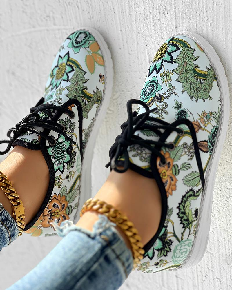 Christmas Floral Lace up Sneakers